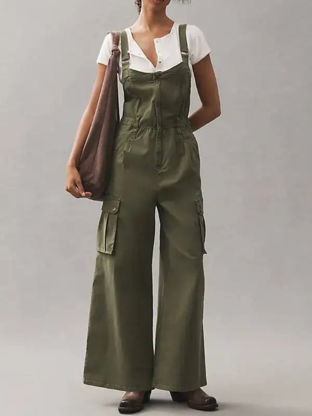 Anthropologie Pilcro Rosie Utility Wide-Leg Jumpsuit Size XL Tall Olive Green